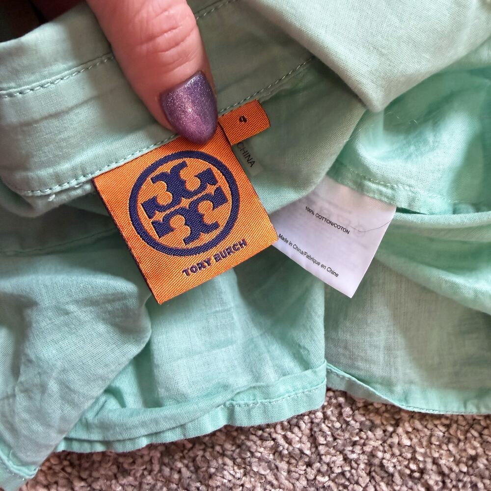 Tory Burch Aqua Blue Button-Up Blouse Size 4 - Picture 3 of 4